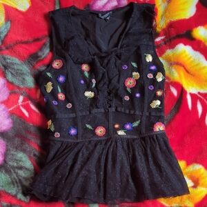 💐🖤Guess Floral Bohemian Black Lace Peplum Top